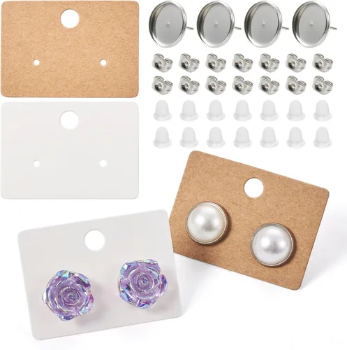 Vista 22 de Craftdady Juego de 60 aretes de acero inoxidable de 0.197 in, dorados, plateados, dorados, plateados, aretes en blanco, kit de fabricación