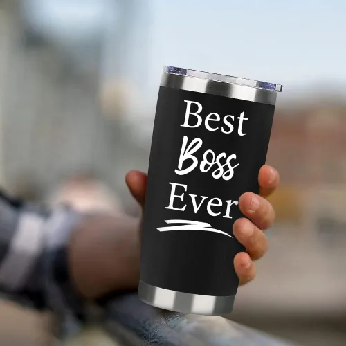 Vista 2 de Regalos para jefes para hombres y mujeres, vaso de vino negro de 20 onzas con tapa y pajilla, perfecto para regalos del día del jefe, Navidad