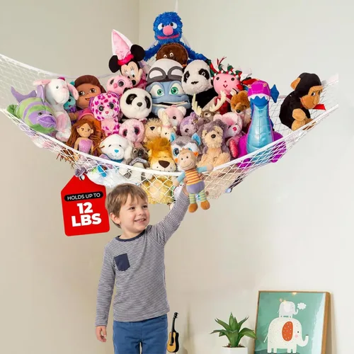Vista 15 de Hamaca para animales de peluche, grande, almacenamiento de animales de peluche en esquina y red de peluche, hamaca de juguete para animales