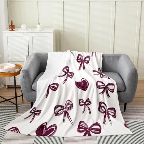Vista 30 de Erosebridal Manta de franela con nudo de lazo para niñas, 40 x 50 pulgadas, diseño de rayas de diamante, para sofá cama y cama de vellón para niños