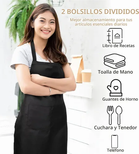 Vista 3 de Blueash Paquete de 16 delantales con peto, delantales unisex, ajustables, resistentes a las gotas de agua, con 2 bolsillos, delantal de cocina