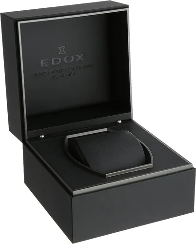 Vista 4 de Edox Les Bemonts 1.654 in Correa de cuero negro caja de acero zafiro cristal reloj automático 83015 37R NIR, Negro -, Lujo