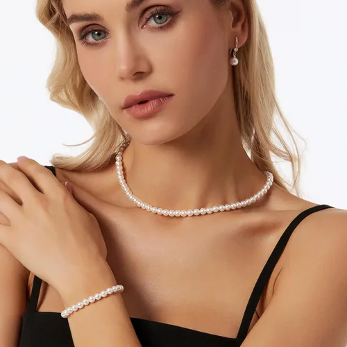 Vista 2 de Pearl Necklace 6MM8MM Dainty Round Imitation Pearl Choker Necklace Wedding Pearl Necklace Delicate Jewelry for Women Simple Bridesmaid Jewelry Gifts