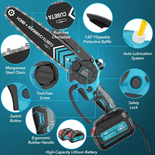 Vista 7 de Mini motosierra inalámbrica, 2025 mejorada 2025 de 8 pulgadas y 6 pulgadas con 2 baterías recargables, motosierra pequeña a pilas para cortar