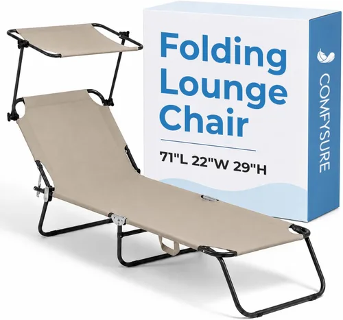 Vista 9 de ComfySure Sillón plegable para exteriores con dosel, silla de playa portátil y ajustable, 5 posiciones, asas de transporte, tela 600D, capacidad