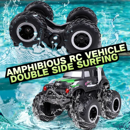 Vista 3 de Coches de control remoto anfibios, 1/20 Stunt RC Rock Crawler Monster Truck Toy con dos baterías recargables alternativas, vehículos todoterreno 4WD