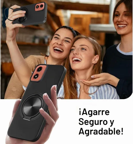 Vista 6 de Funda para teléfono Motorola Moto G24 / G04 / G04S / E14 4G con protector de pantalla de vidrio templado Soporte de anillo giratorio de 360° Soporte