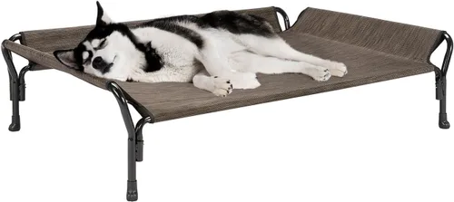 Vista 22 de Veehoo Cama elevada refrescante para perros, cuna elevada XL para mascotas con barandilla y reposacabezas inclinado, malla Teslin transpirable Negro