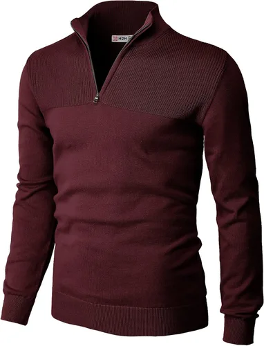 Vista 6 de H2H Suéter de cuarto cremallera para hombre, estilo casual, ajustado, polo Kmoswl021-azul marino