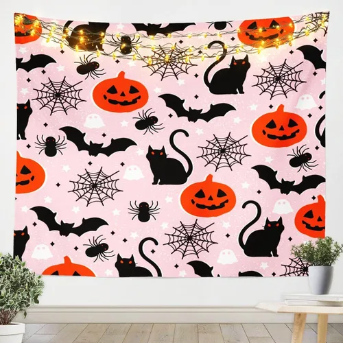 Vista 26 de Feelyou Halloween Wall Art for Bedroom Living Room Cartoon Ghost Tapestry Decoration for Kids Boys Girls Red Tapestry Wall Hanging Ghost Festival