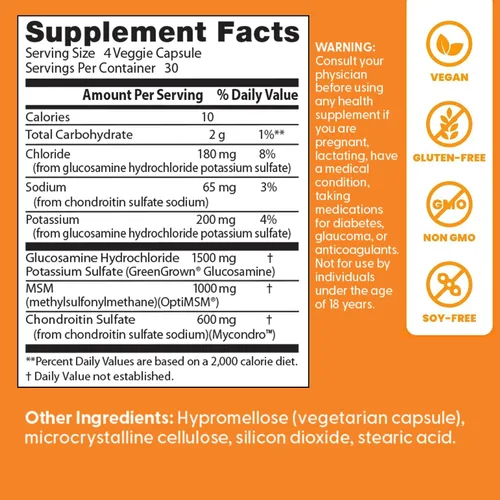Vista 4 de Doctor's Best Vegana glucosamina condroitina MSM – Suplemento de apoyo a la salud de las articulaciones para mujeres y hombres, apoyo nutricional