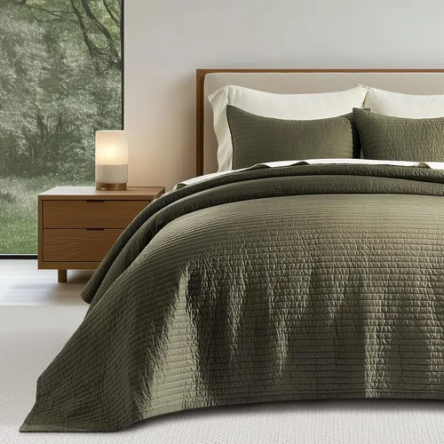 Vista 15 de EVERGRACEHOME - Juego de colcha de tamaño queen de sábana de algodón, colcha de sábana de algodón prelavada con costura de canal, juego de ropa
