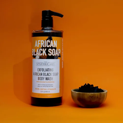 Vista 2 de Jabón negro africano exfoliante con coco y carbón, exfoliante, suavizante, estimulante, 32 onzas
