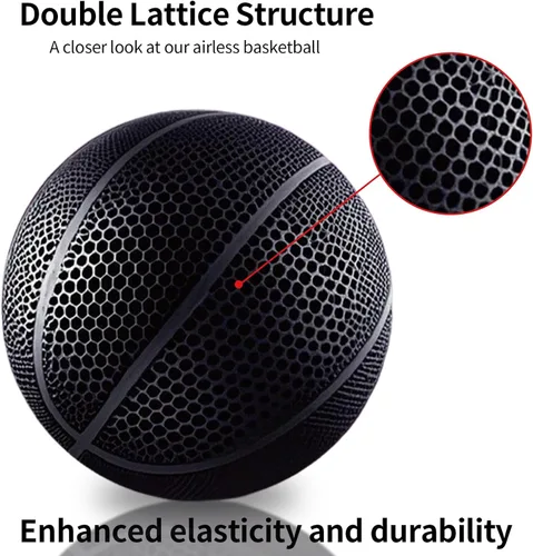Vista 2 de Baloncesto sin aire impreso en 3D, no necesita bomba, ultra silencioso y de alto rebote, tamaño oficial 7 para uso en interiores y exteriores (negro)