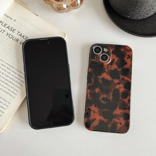 Vista 3 de Huahuacase Funda compatible con iPhone 11, diseño de caparazón de tortuga, retro, ámbar y marrón, estampado de guepardo leopardo, funda protectora