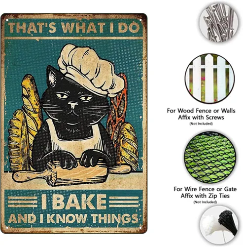 Vista 3 de Cartel de metal con texto en inglés «Funny Cat», retro, vintage, 8 x 12 pulgadas