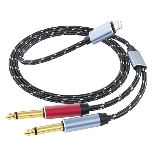 Vista 11 de Cable divisor en Y estéreo de Lightning a dual de 6,35 mm 1/4" TS mono, cable de audio 3 en 1 a dual de 1/4 pulgada, compatible con amplificadores