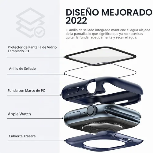 Vista 3 de Tensea - Funda protectora de pantalla impermeable para Apple Watch (2 en 1) para Apple Watch Serie SE 6, 5, 4, accesorios de 40 mm, iWatch protector