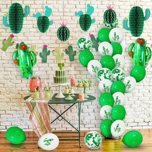 Vista 6 de KatchOn, Juego de decoraciones de fiesta de cactus, 30 unidades, globos de cactus, panal de abeja, pancarta de cactus Decoraciones de cumpleaños