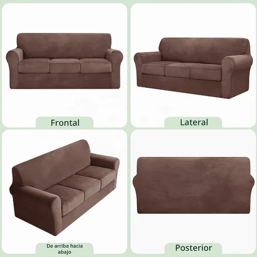 Vista 5 de CHUN YI Fundas de terciopelo para sofá de 4 piezas para sofá de 3 cojines, funda de sofá antideslizante resistente al agua, protector de muebles