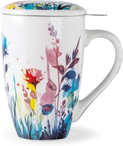 Vista 13 de AmorArc Taza de té de porcelana de 18 onzas con infusor y tapa, taza de té de hojas sueltas con colador de acero inoxidable, taza de café grande