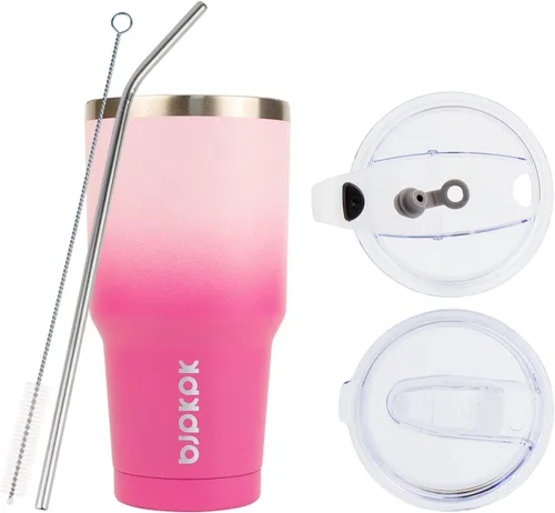 Vista 2 de BJPKPK Vaso de 30 onzas con tapa y pajilla, taza de café de viaje, flor de cerezo A-Cherry Blossom-30oz