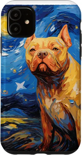 Vista 5 de Funda para iPhone 14 American Bully Starry Night para perro, mamá, perro, papá