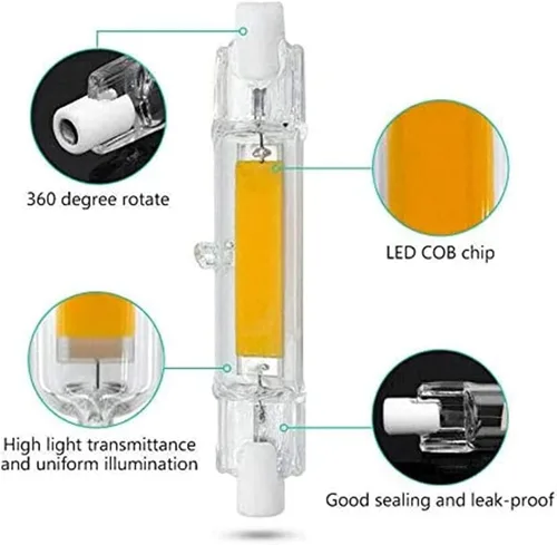 Vista 3 de Paquete de 2 luces COB LED R7S de 3.071 in 10 W equivalente a halógeno tipo J T3 120 V regulable luz blanca 6500 K de doble extremo R7S LED J78 Luz