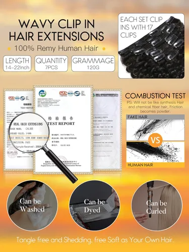 Vista 6 de Caliee - Extensiones de cabello rizado con clip 3B 3C Jerry, extensiones de clip de cabello rizado 14 pulgadas 1B color natural, extensiones