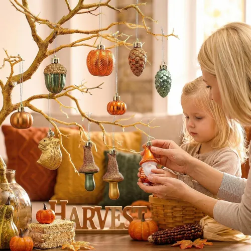 Vista 2 de Valery Madelyn 24ct Fall Ornaments Tree Decorations Shatterproof Home Decor Orange Green
