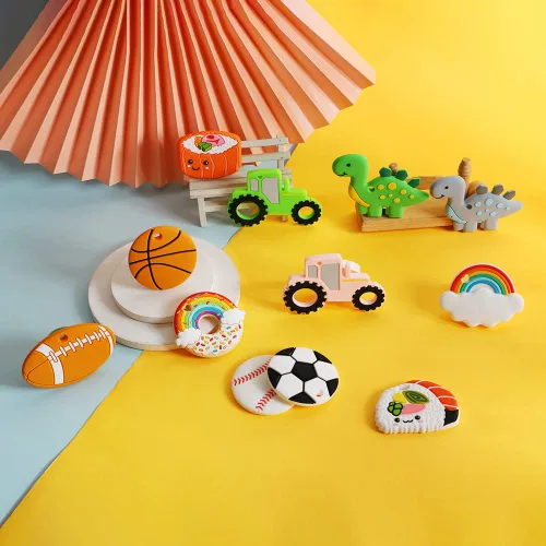 Vista 6 de Rainbow Donut - Mordedor sensorial masticable para niños y niñas, juguete de dentición masticable de silicona de grado alimenticio para niños