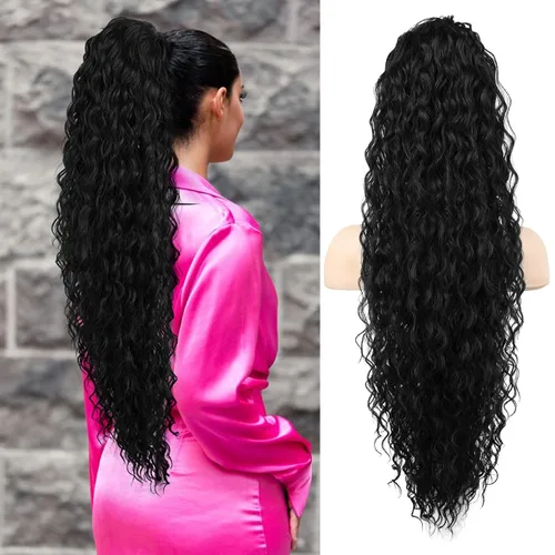 Vista 18 de SEIKEA Extensión de cola de caballo, cola de caballo falsa de 22" larga, ligera, rizada natural completa con cordón, extensión de cabello