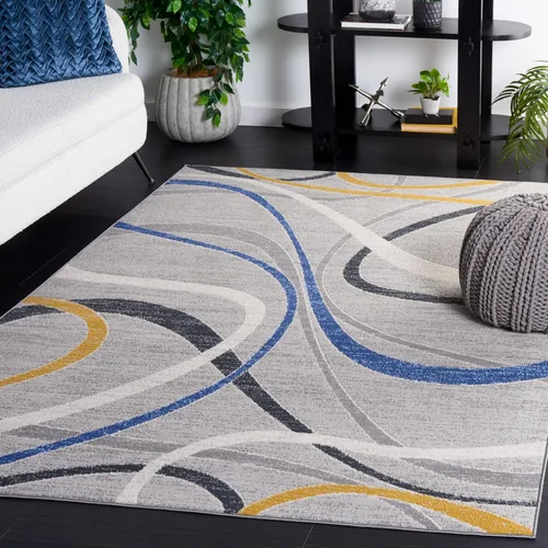 Vista 23 de SAFAVIEH Odyssey Collection - Alfombra de pasillo de 2 pies 2 pulgadas x 8 pies, marfil azul y dorado, diseño abstracto moderno, ideal para zonas