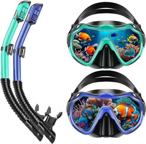 Vista 14 de Snorkeling Gear for Adults, Adult Snorkel Set with Panoramic Anti-Leak and Anti-Fog Tempered Glass Snorkel Mask, Dry Top Snorkel, Snorkle Mask Set