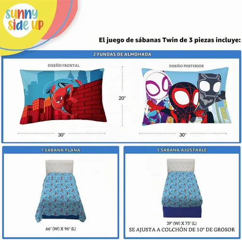 Vista 2 de Juego de sábanas para niños Sunny Side Up incluye sábanas y funda de almohada - 100% ropa de cama de microfibra y decoración para la habitación Azul