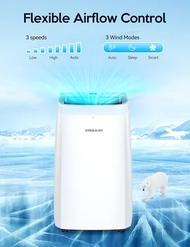Vista 5 de VAGKRI Aire acondicionado portátil de 12,000 BTU, CA 3 en 1 con ventilador y deshumidificador, enfría hasta 450 pies cuadrados, unidad de CA de bajo