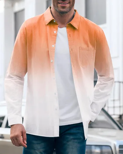 Vista 4 de Mens Gradient Linen Shirts Casual Button Down Long Sleeve Hippie Shirts