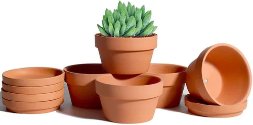 Vista 12 de vensovo - Macetas de terracota negras poco profundas de 3.7 pulgadas para suculentas - Juego de 6 macetas de terracota de arcilla con platillo Negro