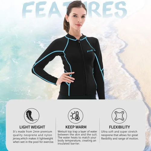 Vista 2 de GoldFin Top de Traje de Neopreno para Mujer, Chaqueta de Trajes de Neopreno de 0.079 pulgadas Manga Larga Tops de Neopreno para Aeróbicos Acuáticos