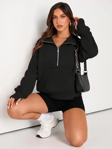 Vista 4 de AUTOMET Womens Sweatshirts Half Zip Cropped Pullover Fleece Quarter Zipper Hoodies Fall outfits Clothes Thumb Hole