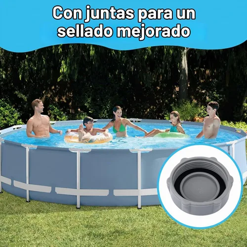 Vista 7 de GJK P01006 Tapa de válvula de drenaje de repuesto para piscina Coleman sobre el suelo, tapa de drenaje resistente gris sobre la piscina