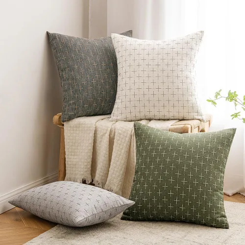 Vista 303 de MIULEE - Juego de 2 fundas de almohada decorativas de lino de arpillera navideñas, modernas, estilo campestre, rústicas, tejidas, con textura