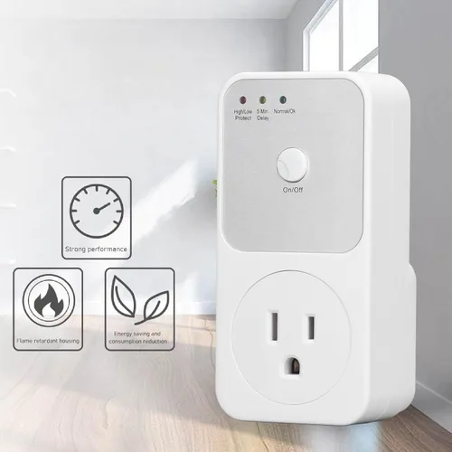 Vista 4 de Protector de voltaje para refrigerador, enchufe de relé, rango de 80 V-150 V, retardo de 5 a 6 minutos, material de PC, enchufe estadounidense