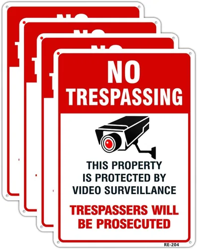 Vista 10 de Paquete de 2 letreros de metal grandes sin tropiezos de videovigilancia, 10 x 14 pulgadas, aluminio libre de óxido, propiedad protegida por cámara