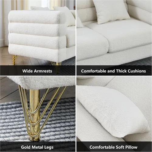 Vista 5 de mikibama Juego de sofá Teddy de lujo para sala de estar, muebles de decoración moderna, sofá seccional, sofá de 3 plazas y loveseat con 5 almohadas