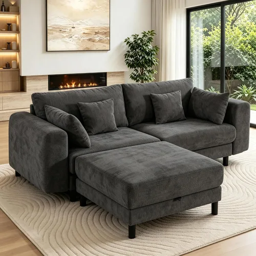 Vista 17 de Sofá de nube de 112.4 pulgadas, sofá modular en forma de L con otomana de Gris