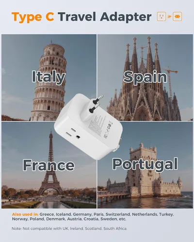 Vista 2 de TESSAN Adaptador de enchufe de viaje europeo 2 unidades, adaptador