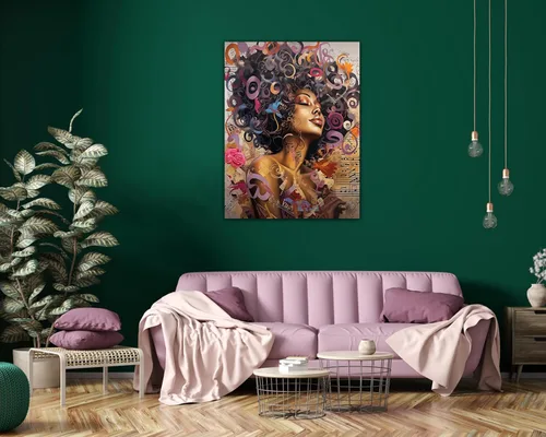 Vista 276 de Arte de pared afroamericano, decoración de rey y reina bailarín negro para sala de estar, arte de pareja de amor negro para dormitorio, lienzo