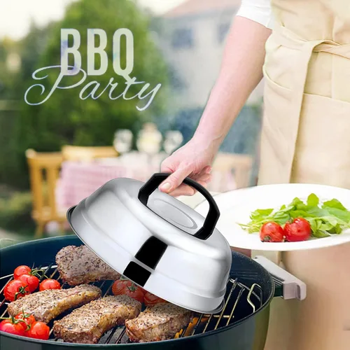 Vista 6 de Leonyo Tapa de cúpula de fusión de queso de 9 pulgadas, accesorios de plancha de acero inoxidable, cubierta duradera para cocinar al vapor