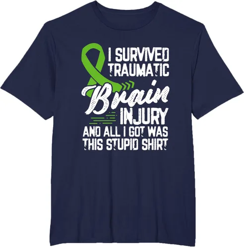 Vista 42 de Camiseta traumática con cinta verde para concienciación de lesiones cerebrales traumáticas I survived TBI, Negro, S